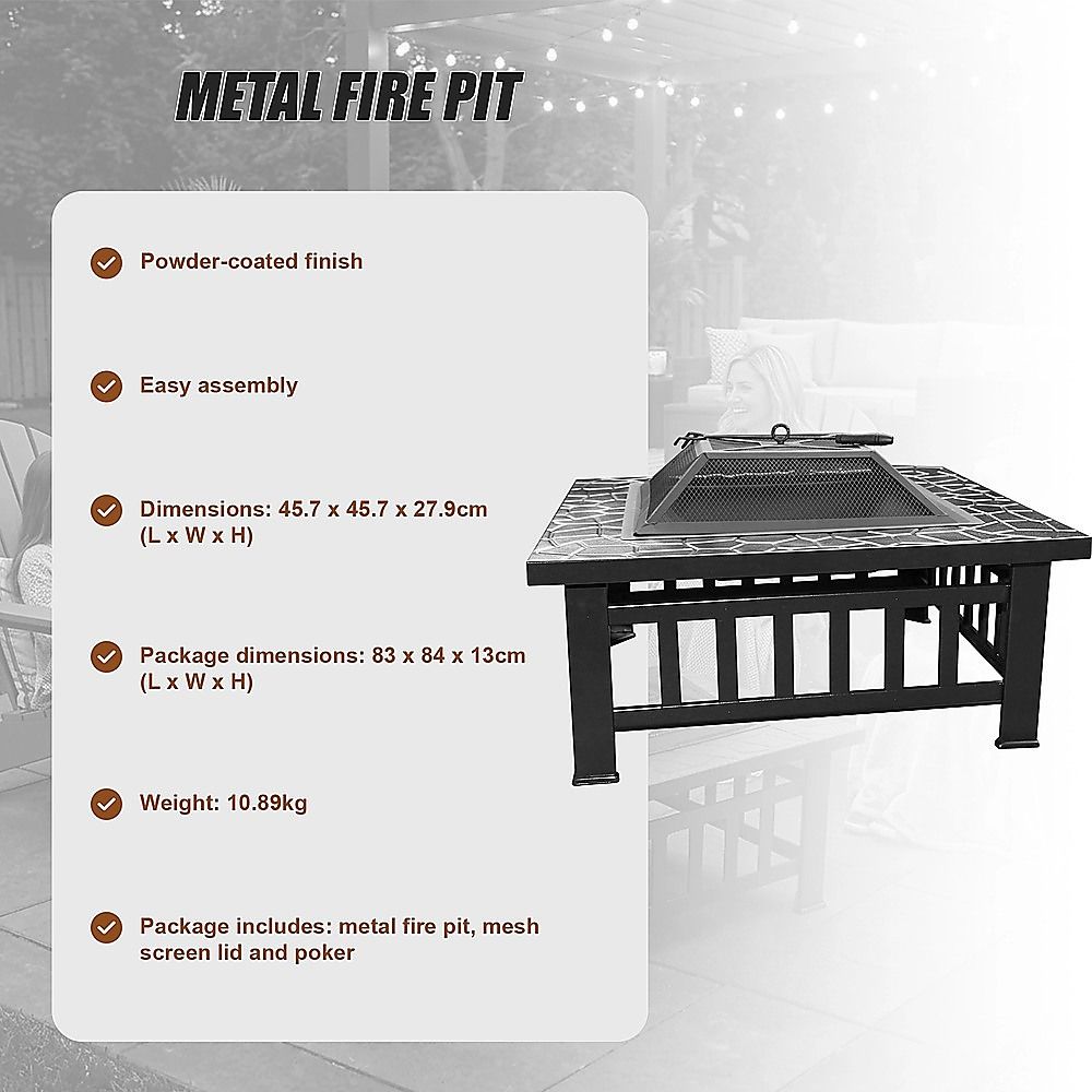 18" Square Metal Fire Pit Outdoor Heater