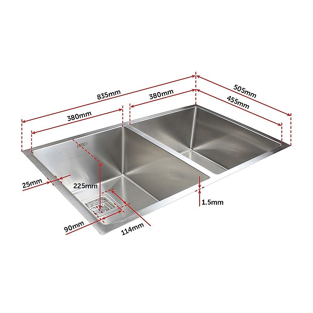 835x505mm Handmade 1.5mm Stainless Steel Kitchen Sink with Waste and Grid