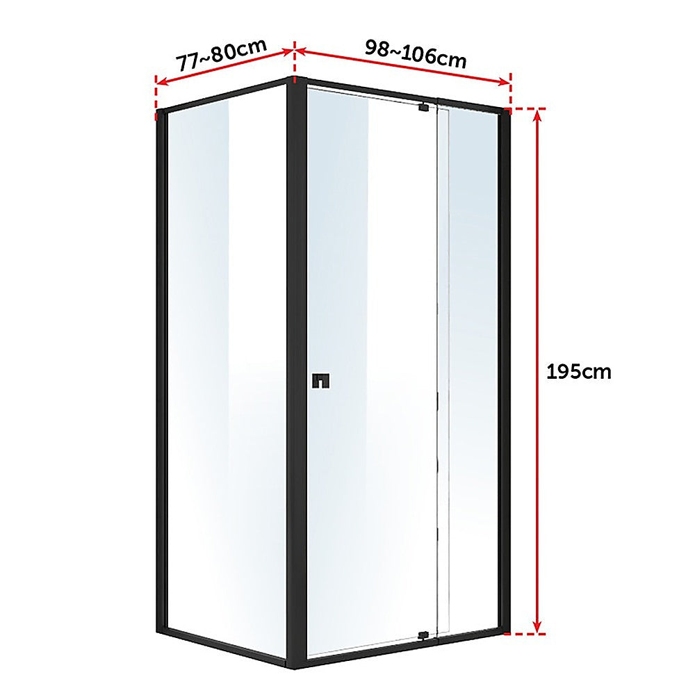 Semi Frameless Shower Screen (98~106)x 195cm & (77~80)x 195cm Side AS/NZS Glass