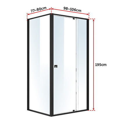 Semi Frameless Shower Screen (98~106)x 195cm & (77~80)x 195cm Side AS/NZS Glass