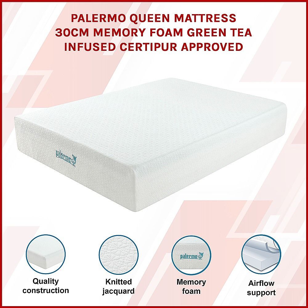 Queen 30cm Green Tea Memory Foam Mattress – Cooling Comfort with CertiPUR-US® Certified Foam