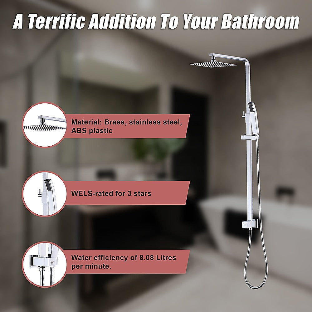 WELS 8" High-Pressure Square Dual Head Rain Shower Set with Handheld Sprayer