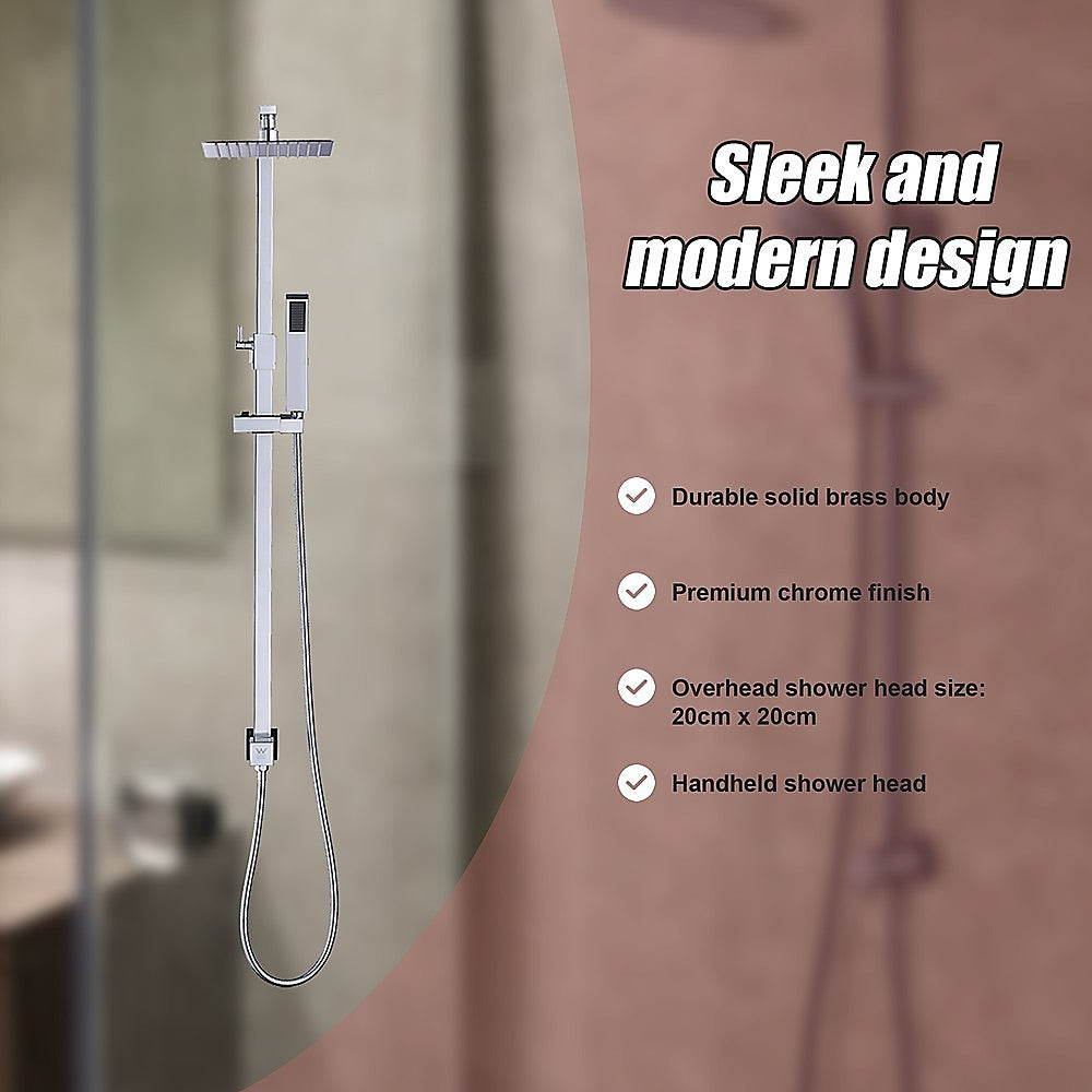 WELS 8" High-Pressure Square Dual Head Rain Shower Set with Handheld Sprayer