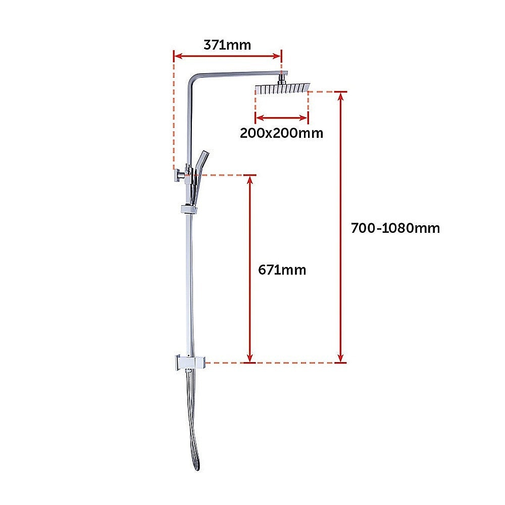 WELS 8" High-Pressure Square Dual Head Rain Shower Set with Handheld Sprayer