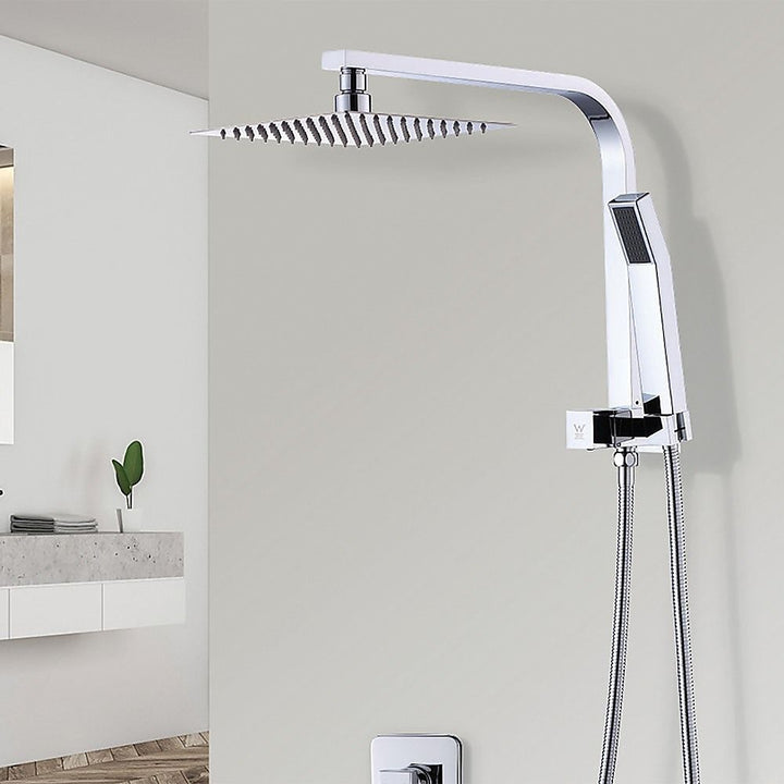 WELS 8" Square Rain Shower Head Set - Dual High-Pressure Handheld Faucet