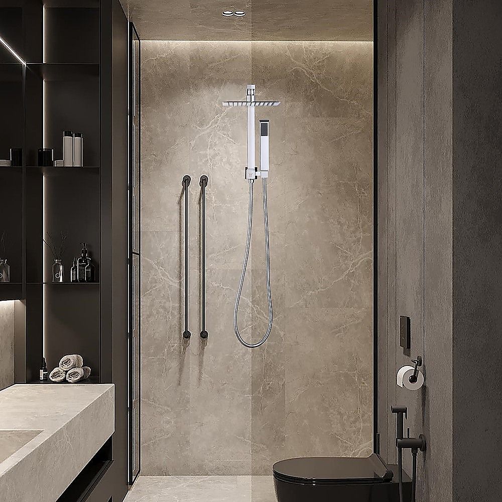 WELS 8" Square Rain Shower Head Set - Dual High-Pressure Handheld Faucet