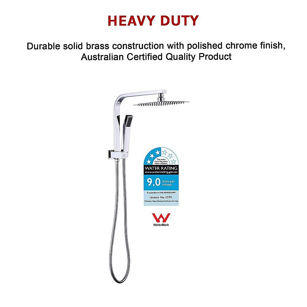WELS 8" Square Rain Shower Head Set - Dual High-Pressure Handheld Faucet