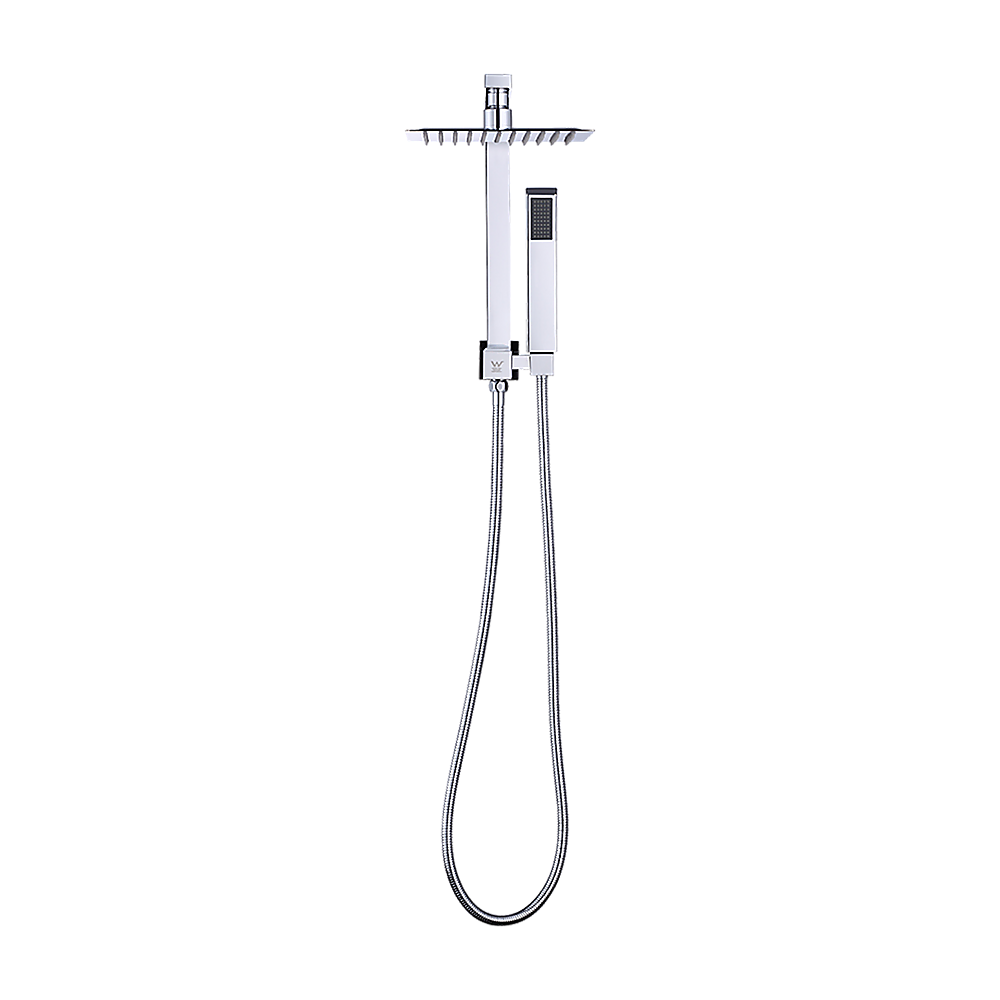 WELS 8" Square Rain Shower Head Set - Dual High-Pressure Handheld Faucet