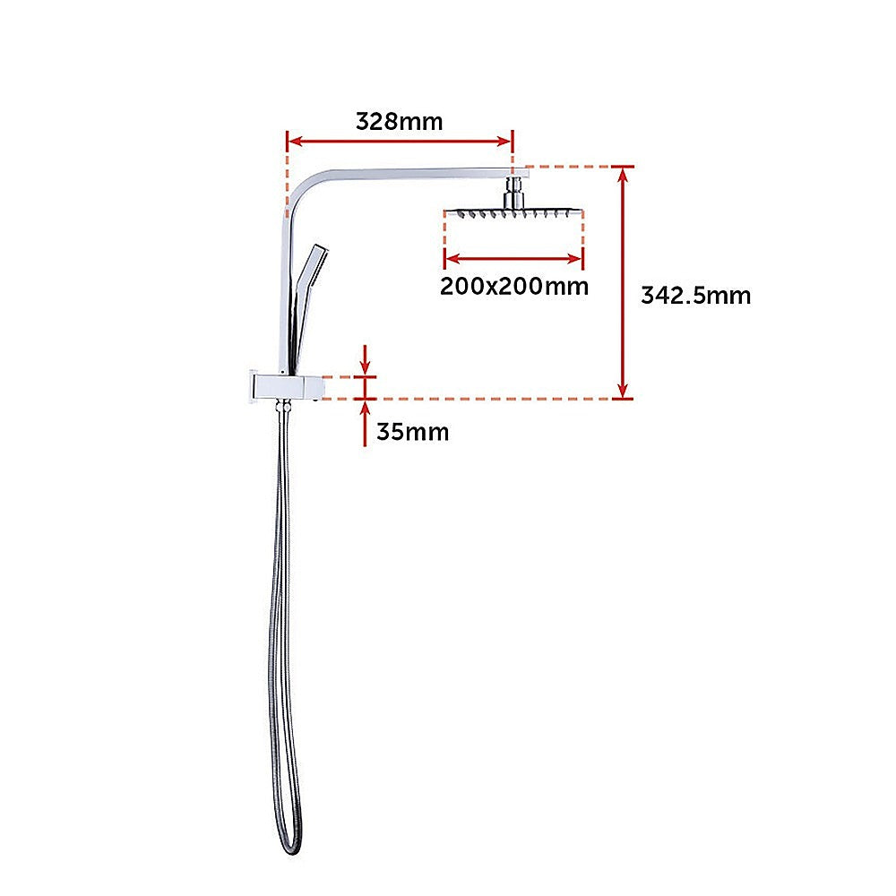 WELS 8" Square Rain Shower Head Set - Dual High-Pressure Handheld Faucet