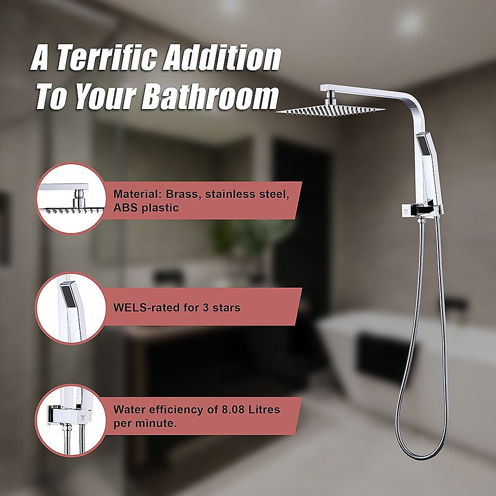 WELS 8" Square Rain Shower Head Set - Dual High-Pressure Handheld Faucet