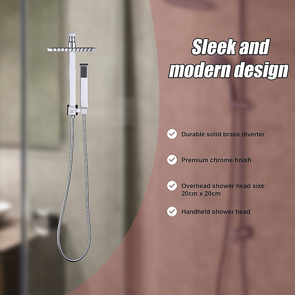 WELS 8" Square Rain Shower Head Set - Dual High-Pressure Handheld Faucet