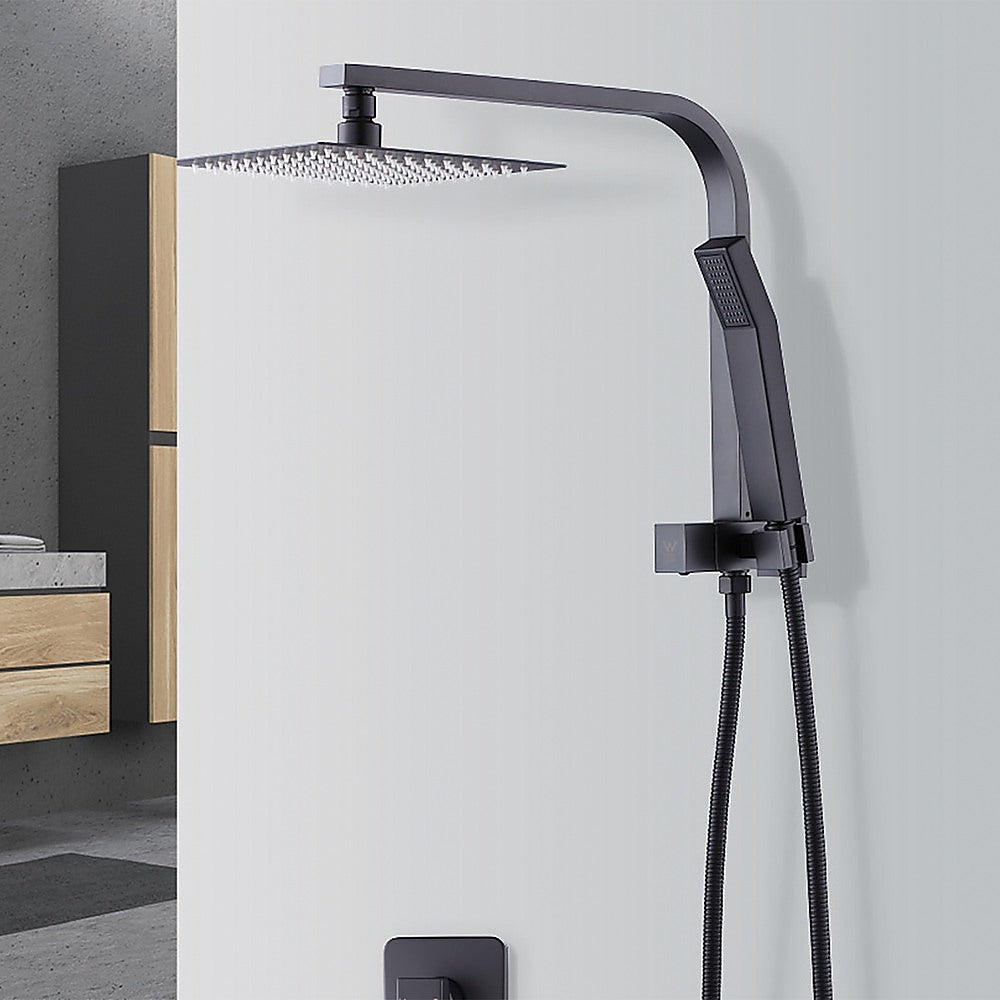 WELS 8" High-Pressure Square Dual Head Rain Shower Set with Handheld Faucet