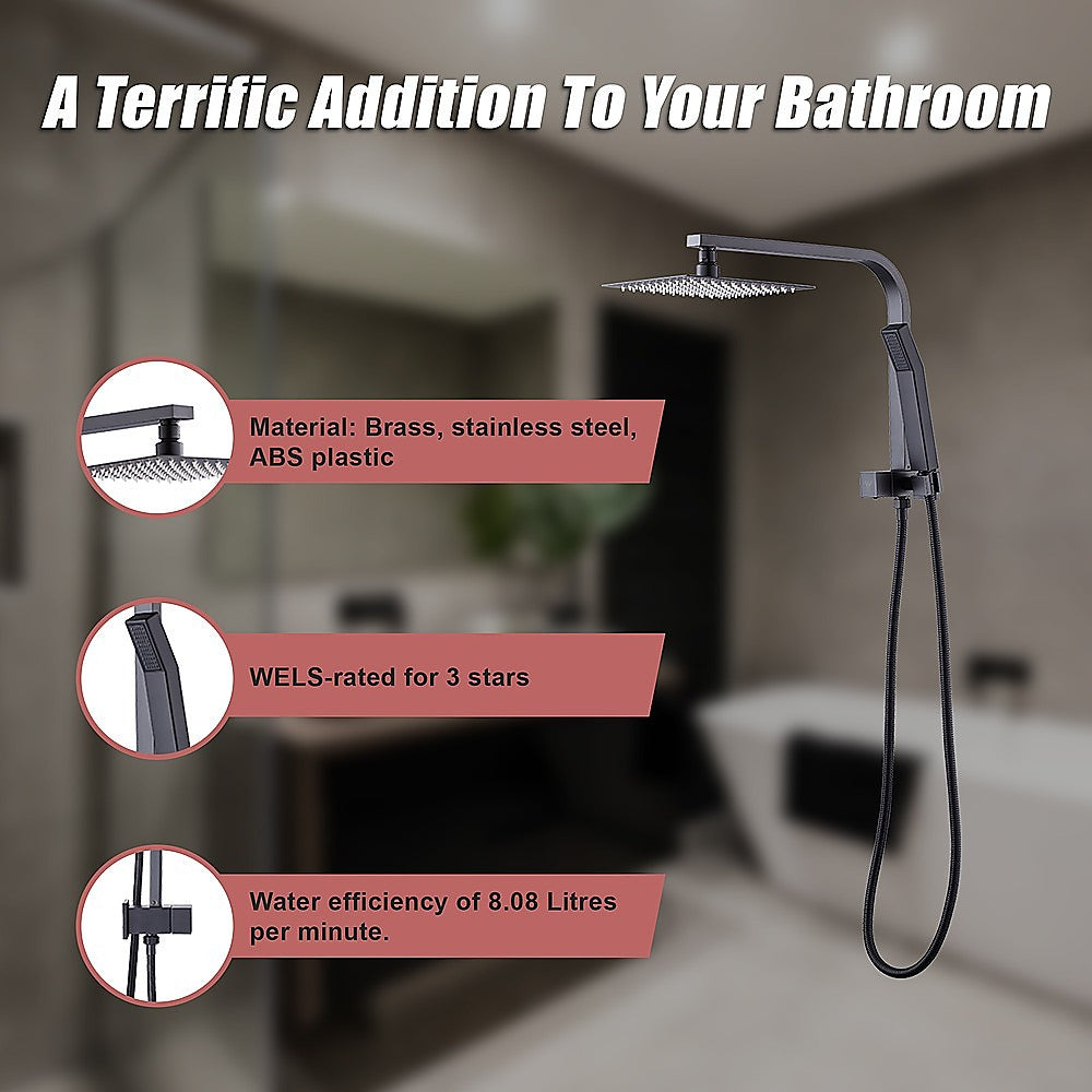 WELS 8" High-Pressure Square Dual Head Rain Shower Set with Handheld Faucet