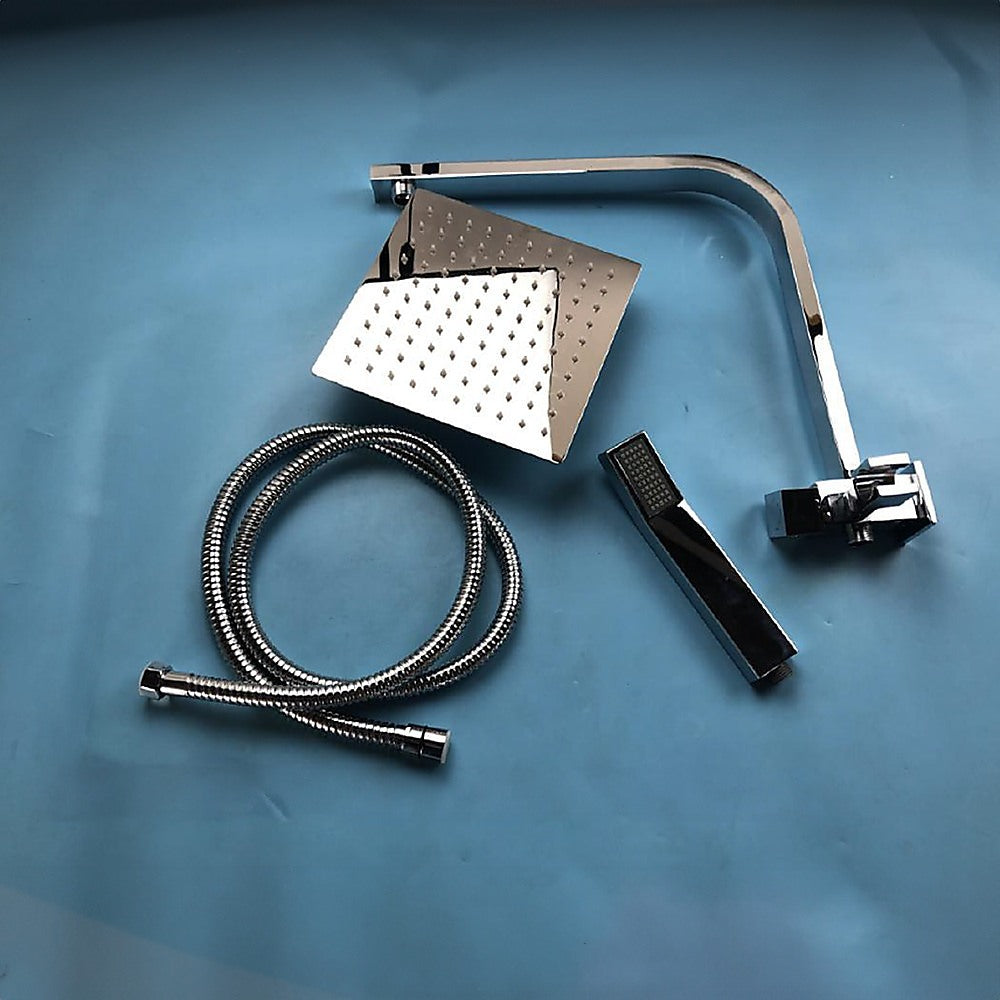 WELS 8" High-Pressure Square Dual Head Rain Shower Set with Handheld Faucet