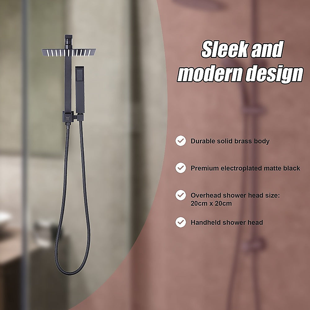 WELS 8" High-Pressure Square Dual Head Rain Shower Set with Handheld Faucet