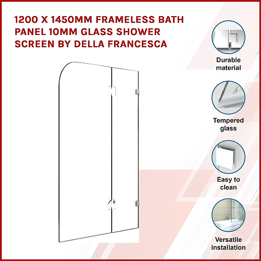 1200 x 1450mm Frameless Bath Panel 10mm Glass Shower Screen By Della Francesca