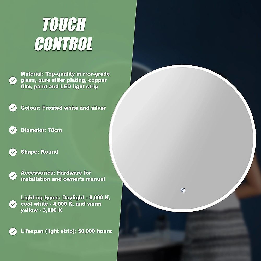70cm LED Wall Mirror Bathroom Mirrors Light Decor Round