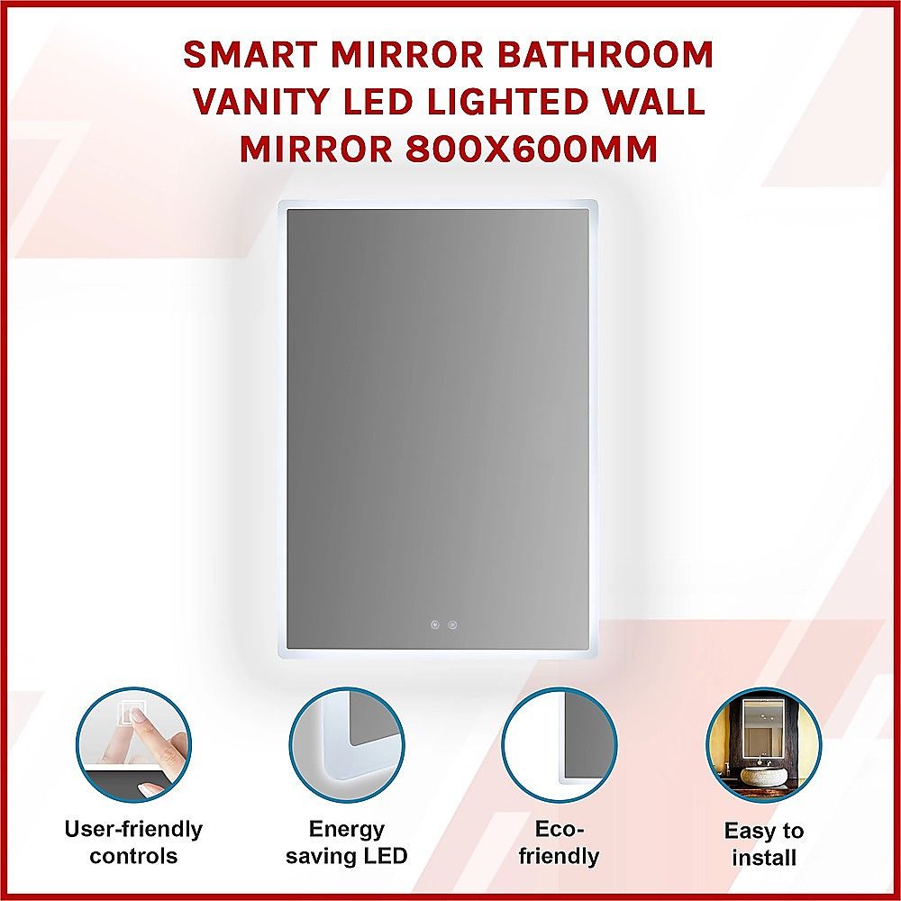 Smart Mirror Bathroom Vanity LED Lighted Wall Mirror 800x600mm