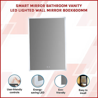 Smart Mirror Bathroom Vanity LED Lighted Wall Mirror 800x600mm