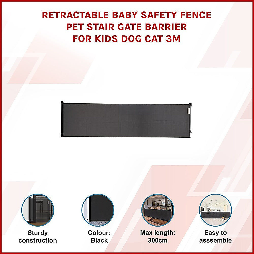 Retractable Baby Safety Fence Pet Stair Gate Barrier for Kids Dog Cat 3M