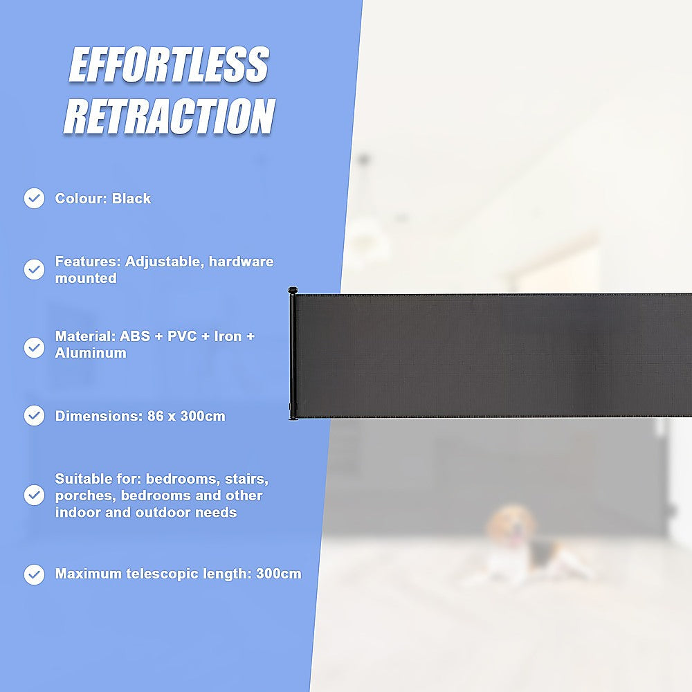 Retractable Baby Safety Fence Pet Stair Gate Barrier for Kids Dog Cat 3M