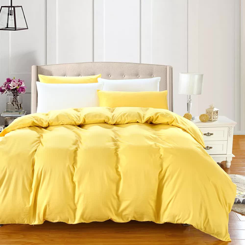 100% cotton Premium Doona Duvet Quilt Cover Set with Soft Pillowcases - yellow-King