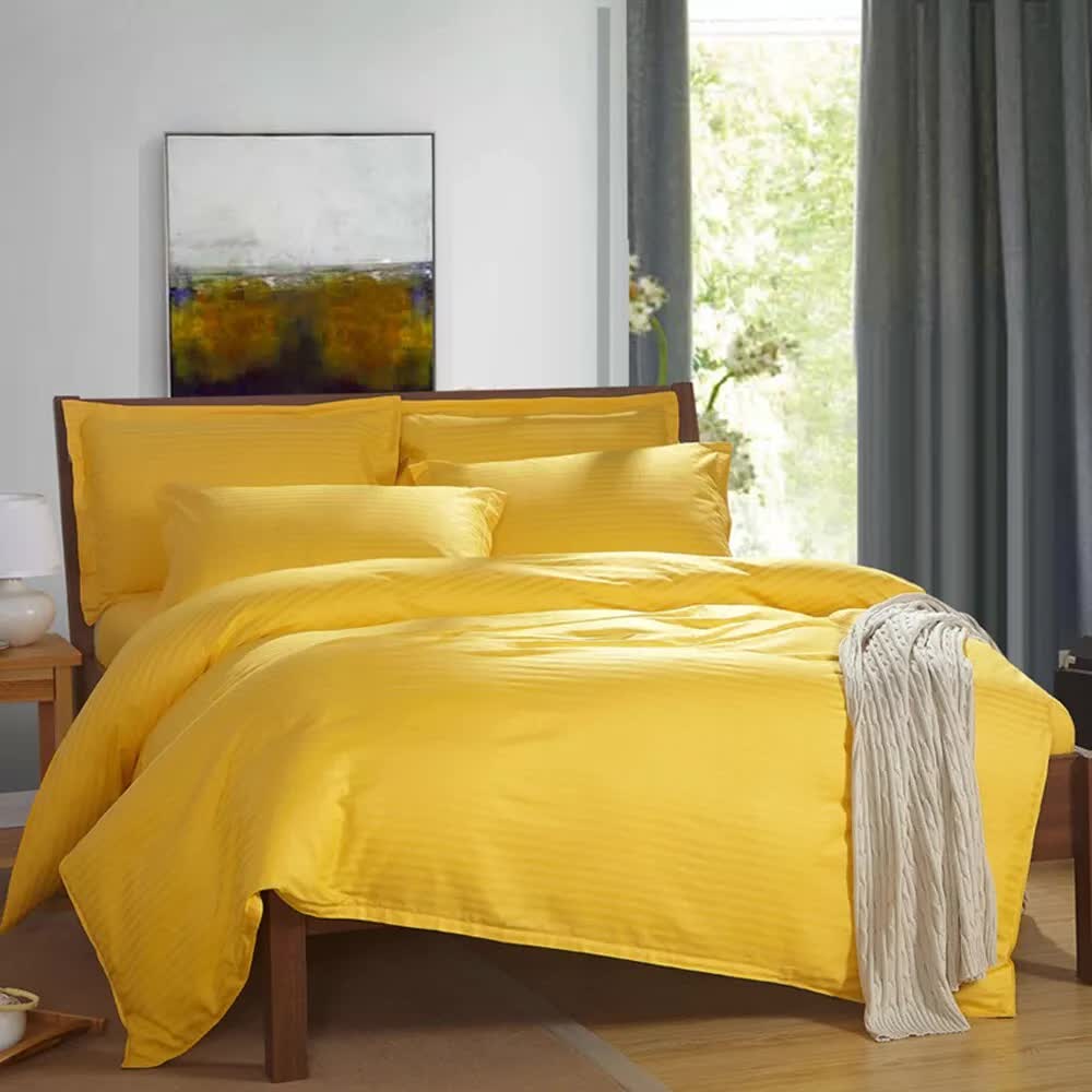 100% cotton Premium Doona Duvet Quilt Cover Set with Soft Pillowcases - yellow-Single