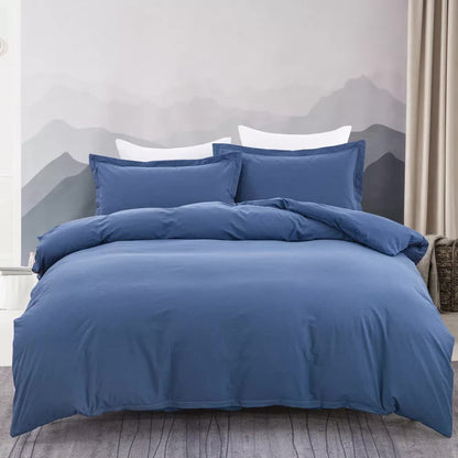 100% cotton Premium Doona Duvet Quilt Cover Set with Soft Pillowcases - Blue-Queen