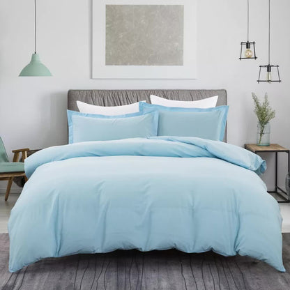 100% cotton Premium Doona Duvet Quilt Cover Set with Soft Pillowcases - Aqua-Super King