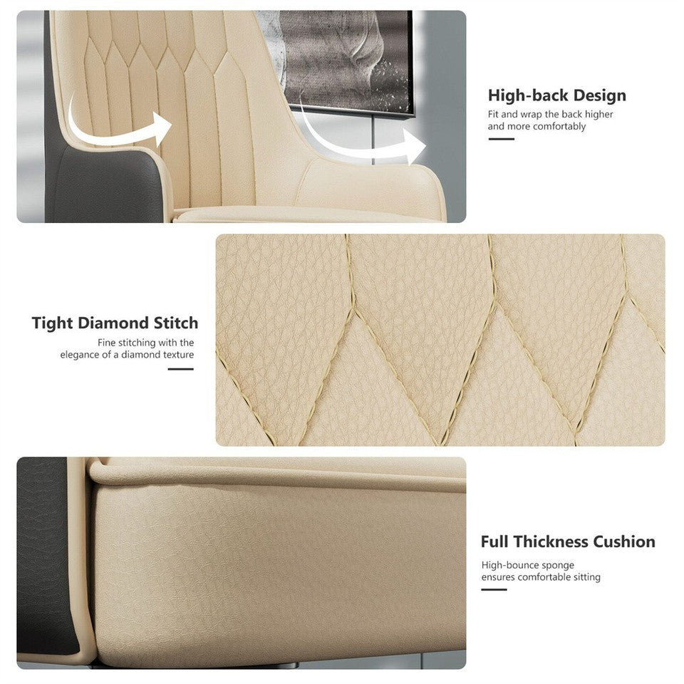 High-End Dining Chairs Set of 2 Faux Leather Upholstered Kitchen Chairs Two-Tone Design, Creamy white & grey