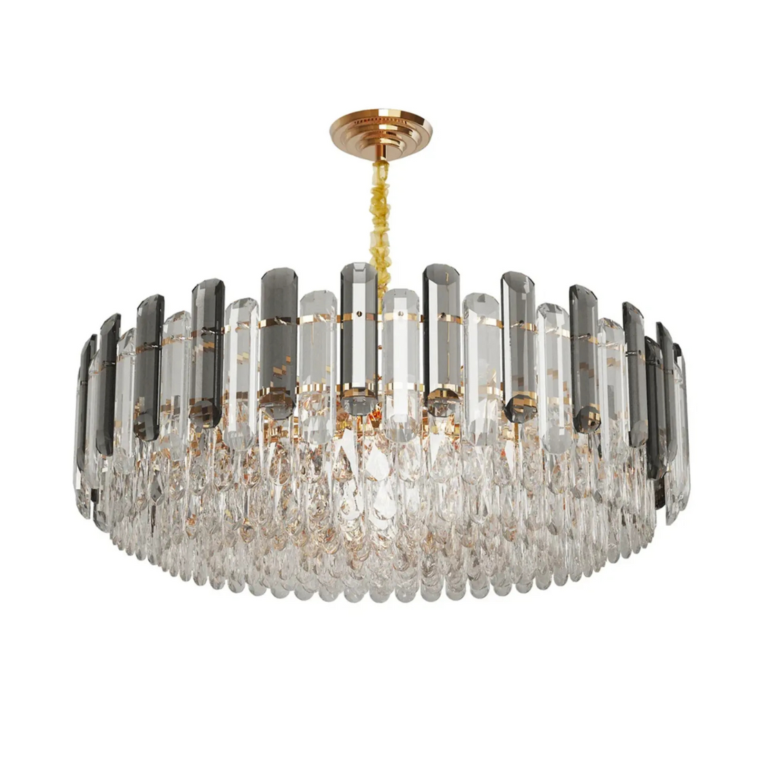 P&P Gold And Grey Smoky Crystal Chandelier With 10 E14 LED Lights And Adjustable Height