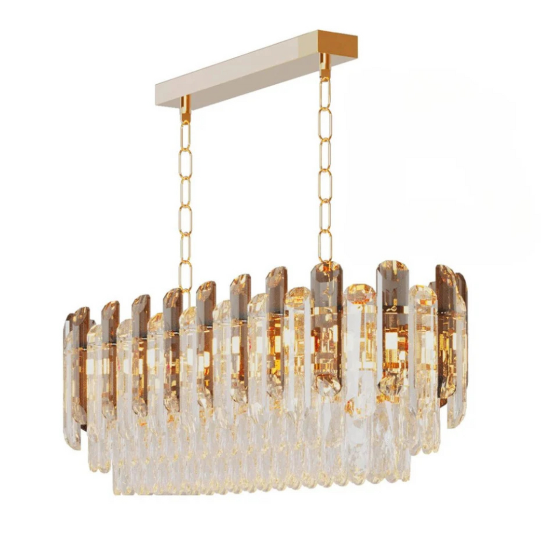 P&P Gold Transparent And Grey Crystal Chandelier With Adjustable Height And LED Lights