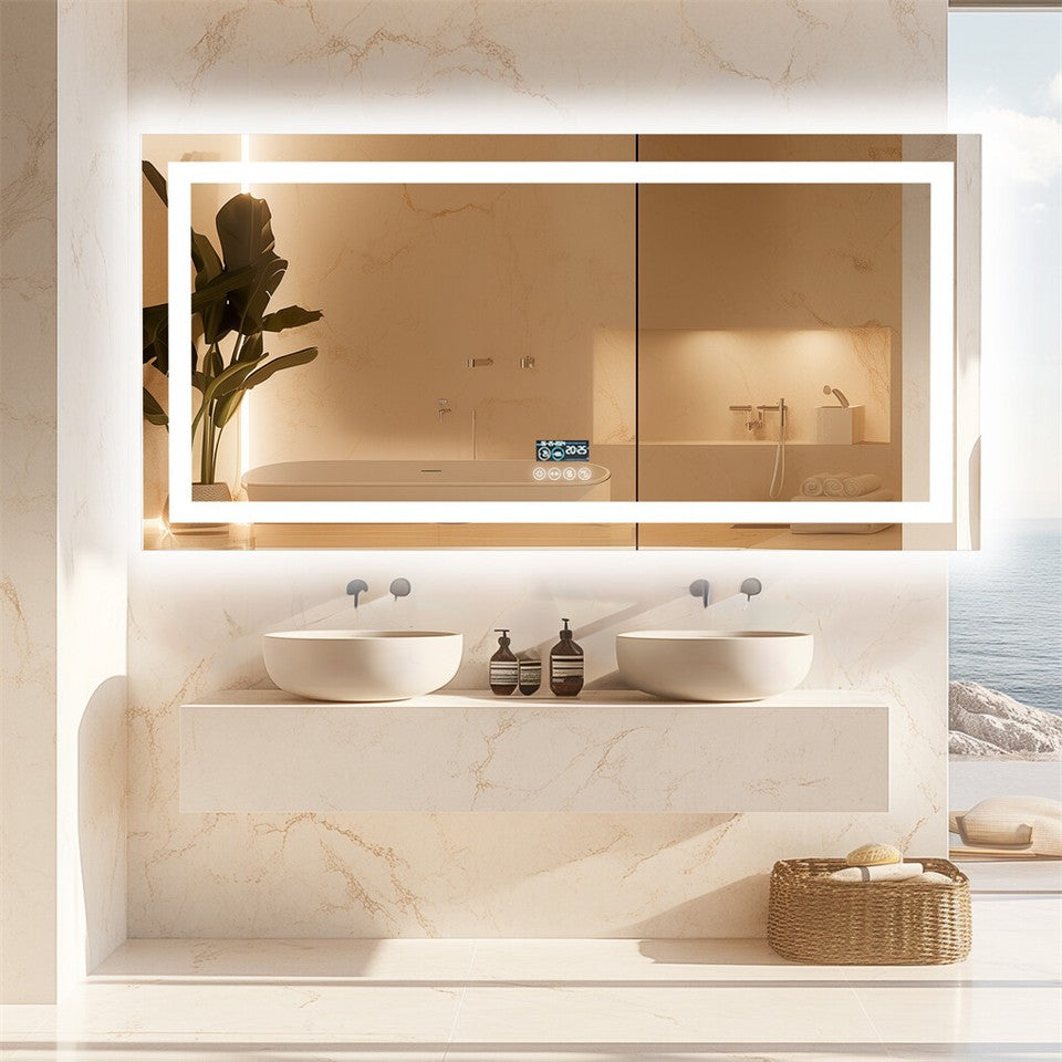 Fin 1600Mm Jumbo Bluetooth Led Bathroom Mirror Music Anti-Fog Vanity Mirror