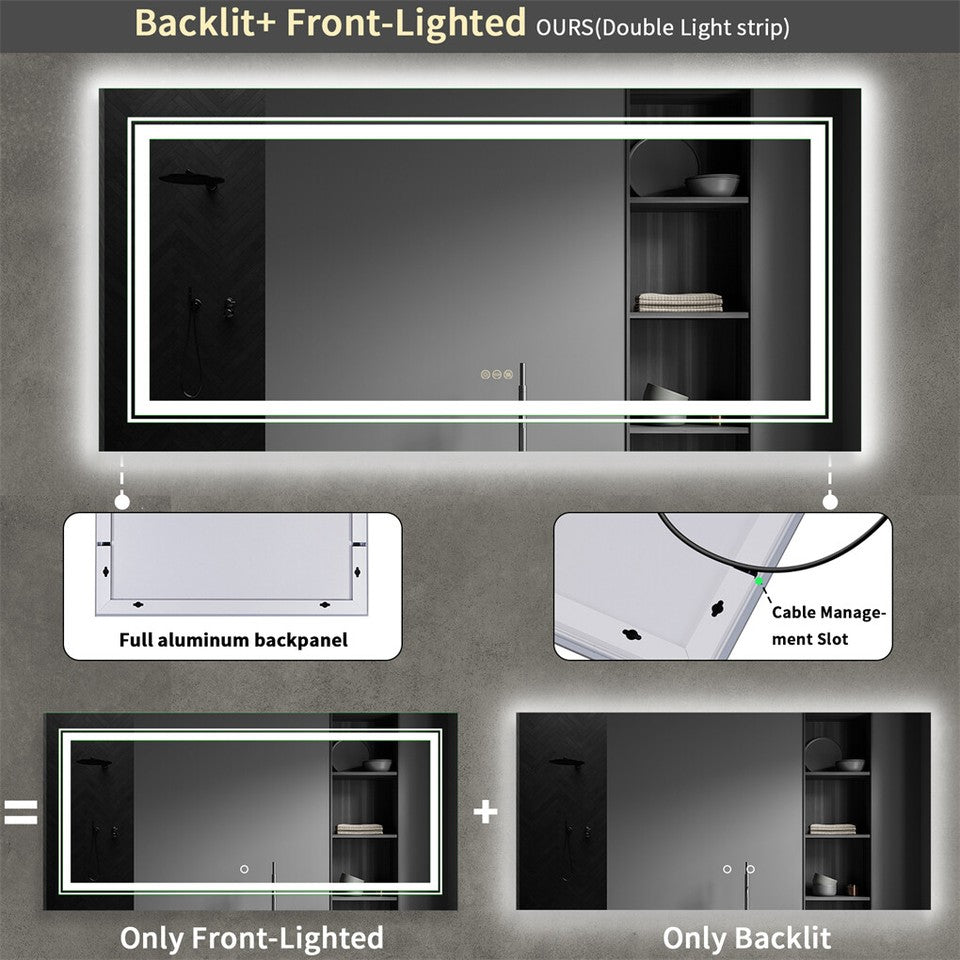 LED Bathroom Mirror Double Light Vanity Makeup Mirror Tall Full-Size Body Mirror