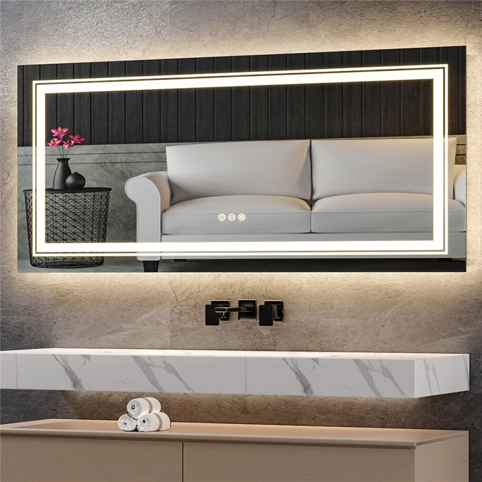 Anti-Fog LED Bathroom Mirror with 2-Way Mount