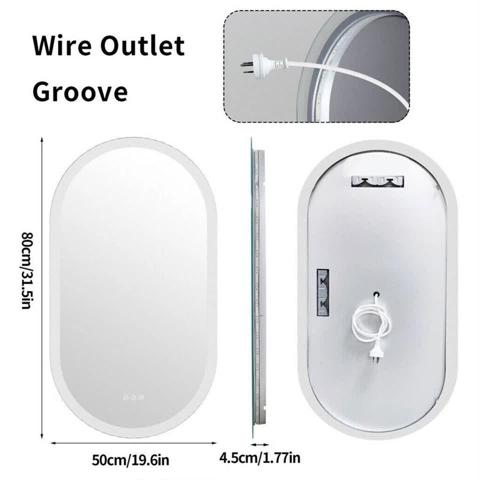 Premium Oval LED Anti-Fog Bathroom Mirror(80x50cm)