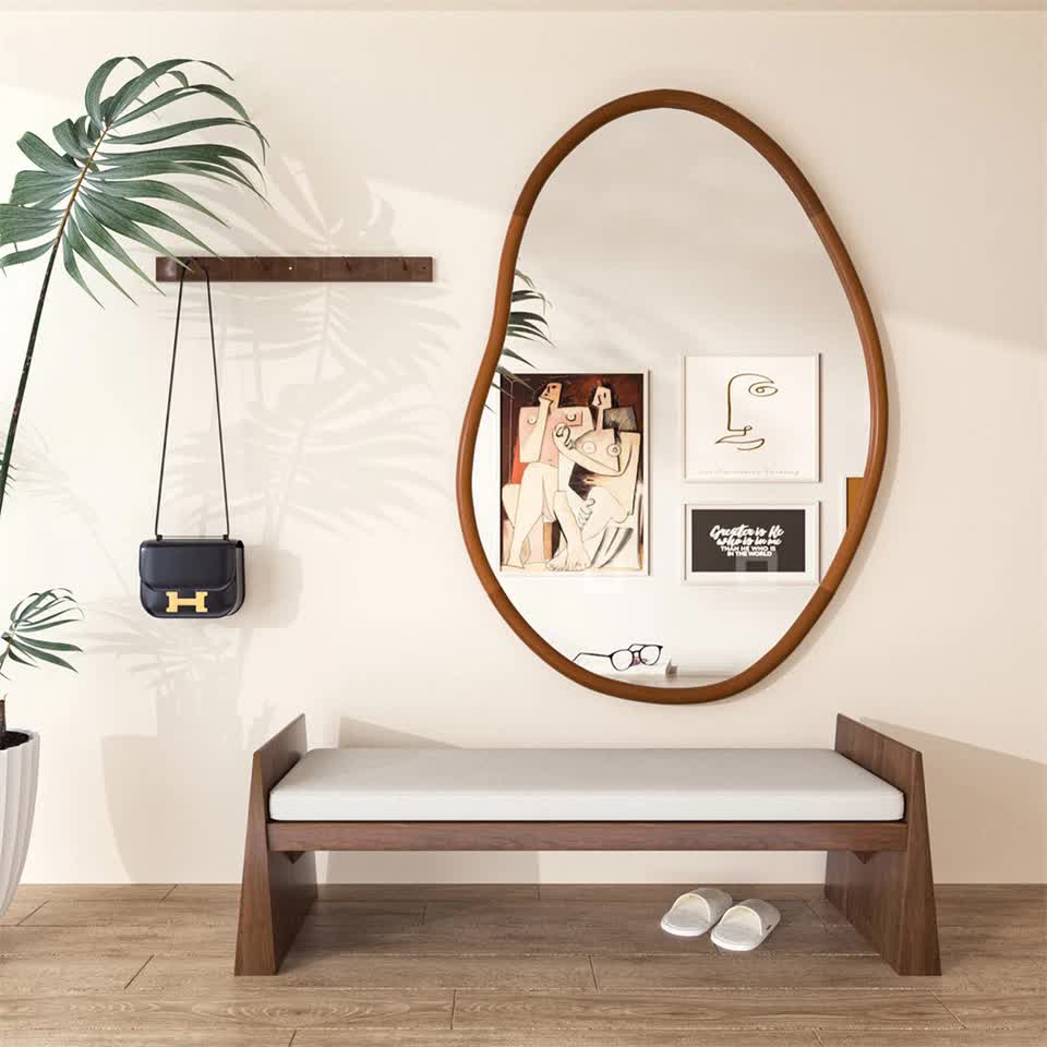 Wooden Frame Wall Mirror - Entryway & Hall Decor