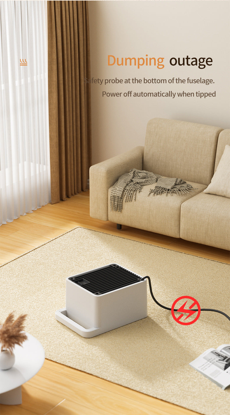 White Mini Table Heater - with tip-over and overheating protection, suitable for office and home