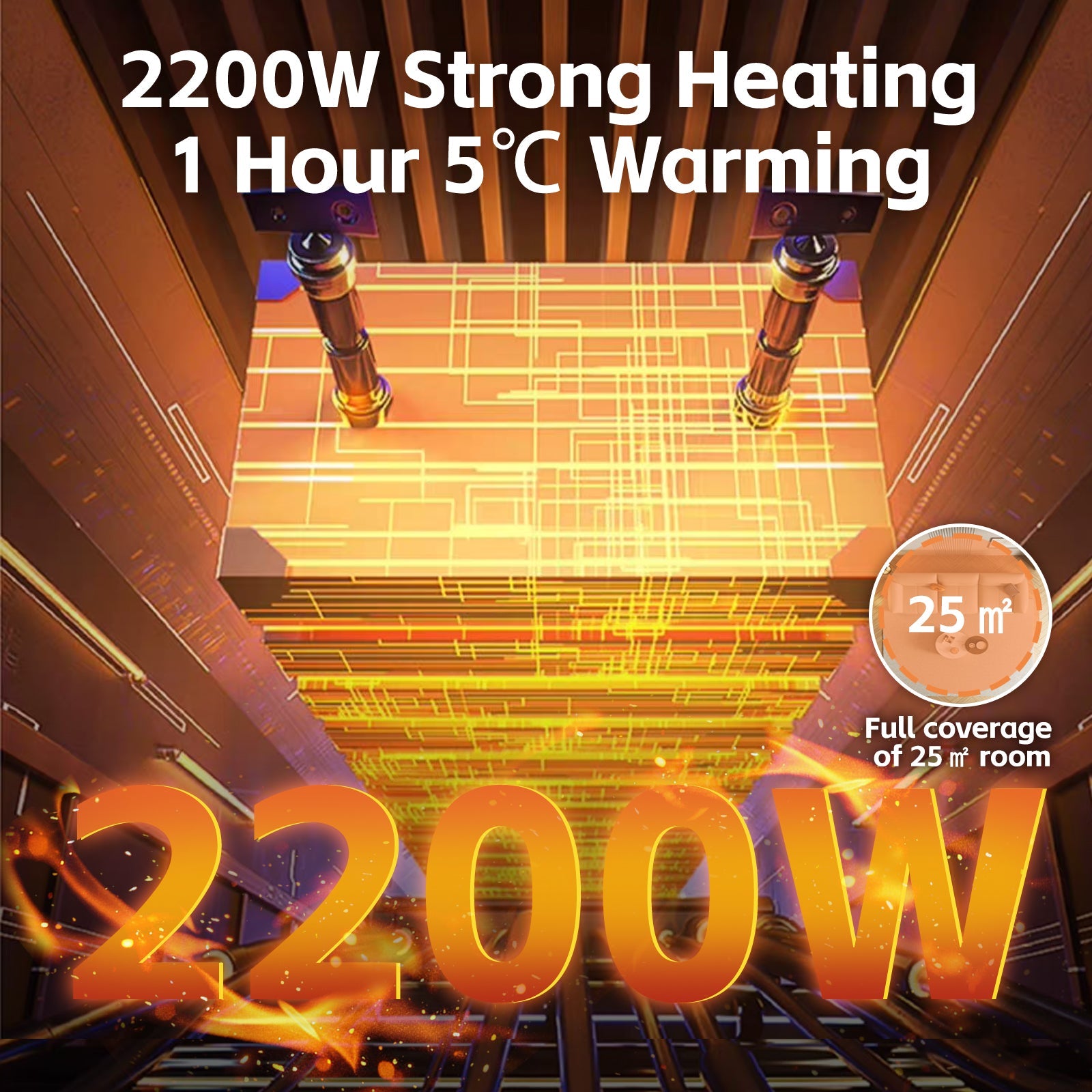 2200W Graphene Floor Electric Heater – Fast Heating, Energy-Efficient, Portable Indoor Heater