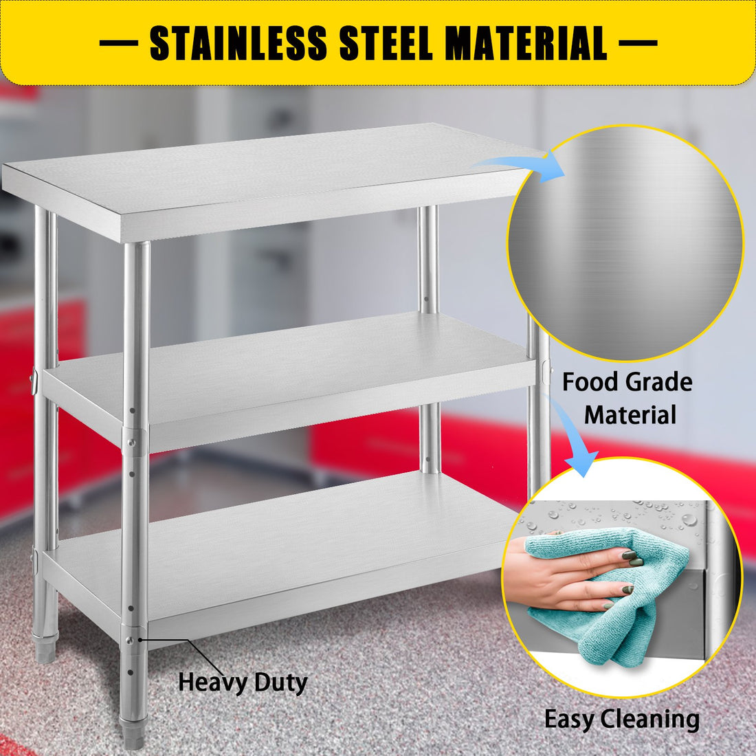 VEVOR Stainless Steel Prep Table, 1520x450x855 mm Commercial Stainless Steel Table