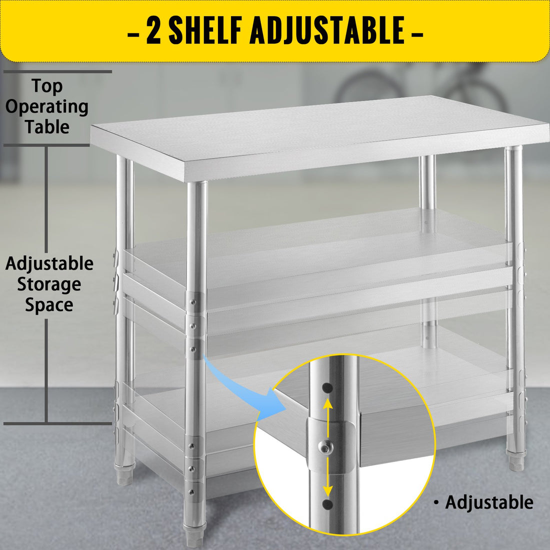 VEVOR Stainless Steel Prep Table, 1520x450x855 mm Commercial Stainless Steel Table