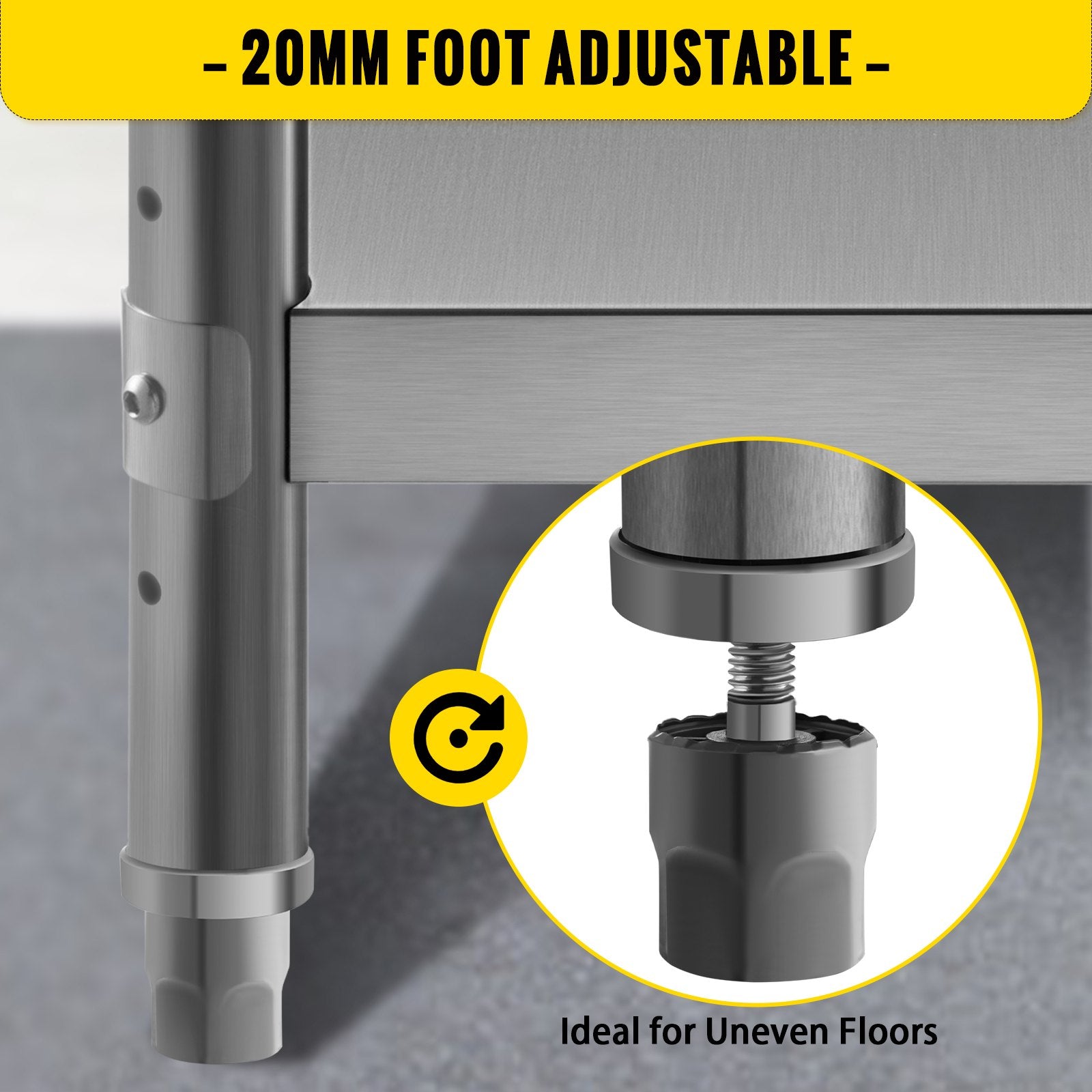 VEVOR Stainless Steel Prep Table, 1520x450x855 mm Commercial Stainless Steel Table