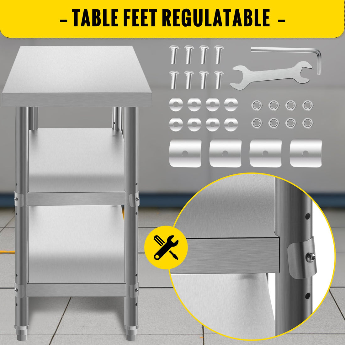 VEVOR Stainless Steel Prep Table, 1520x450x855 mm Commercial Stainless Steel Table