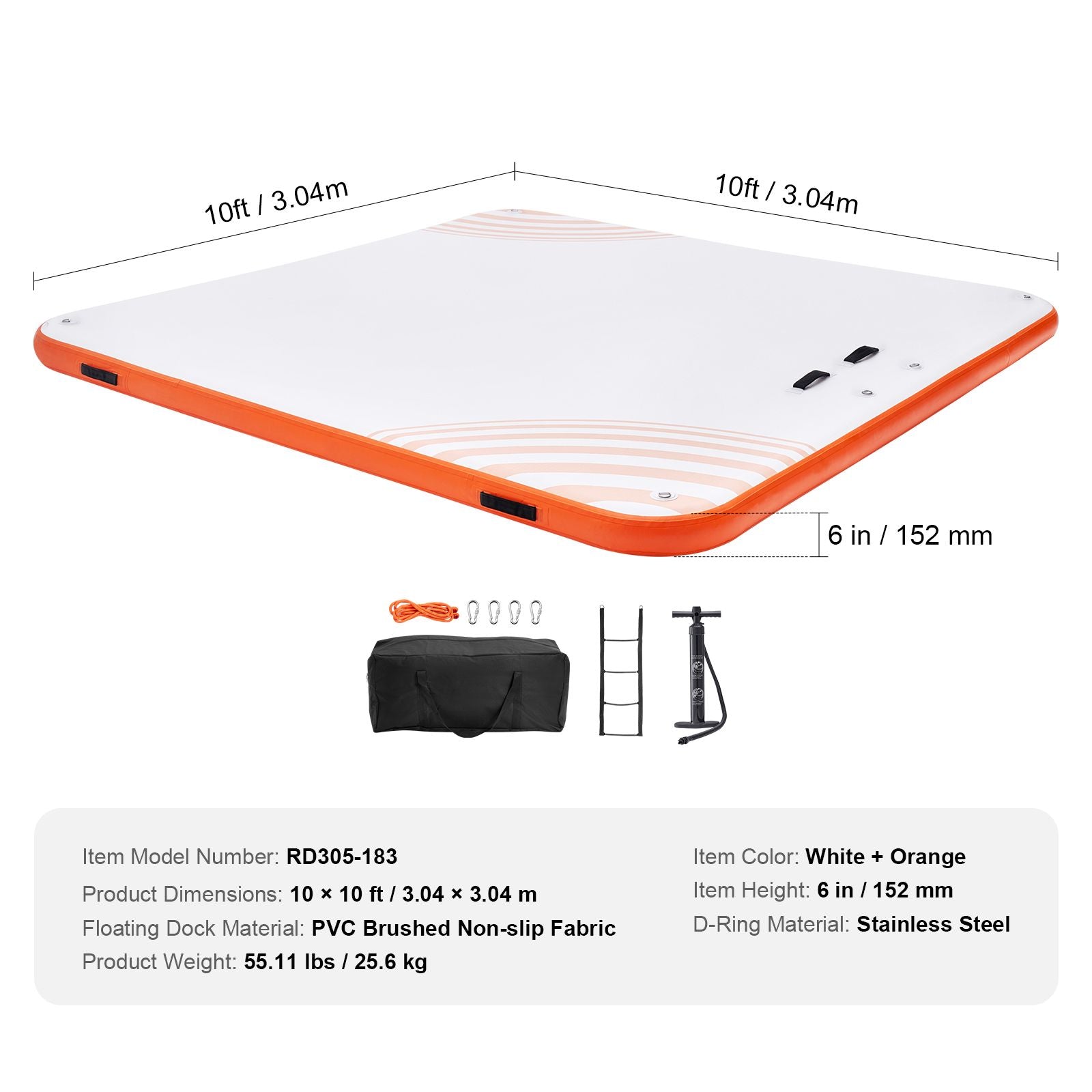 Inflatable Floating Dock, 10 x 10FT Inflatable Dock Platform, Non-Slip Water Floating Dock Mat with Portable Carrying Bag & Detachable Ladder, Floating Platform Island Raft for Pool Beach Ocean