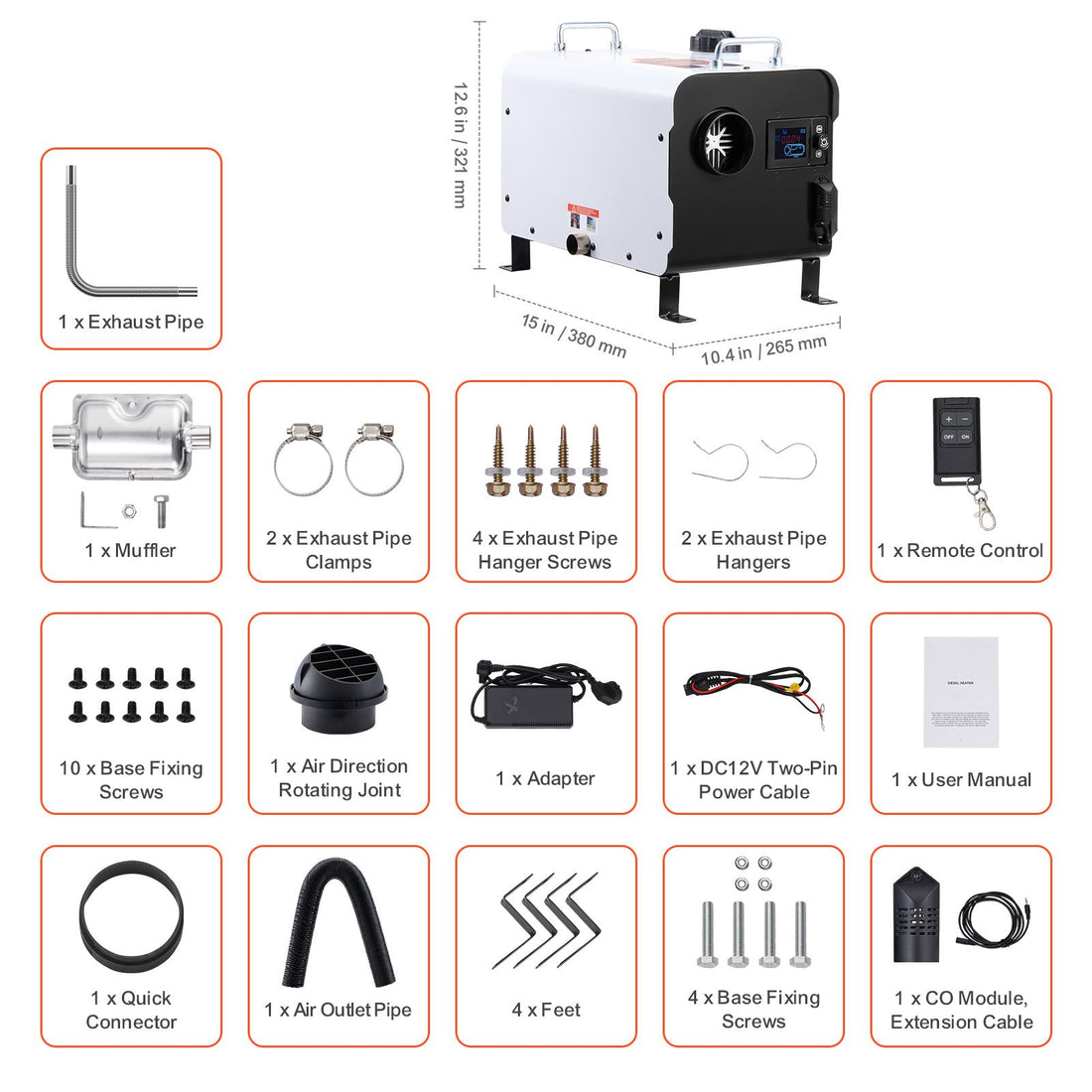 8KW Diesel Heater, 12V/24V All in One Diesel Air Heater, with Bluetooth APP Control, Remote Control and Display Screen, CO Alarm, Fast Heating Portable Diesel Heater for Vehicles and Outdoors