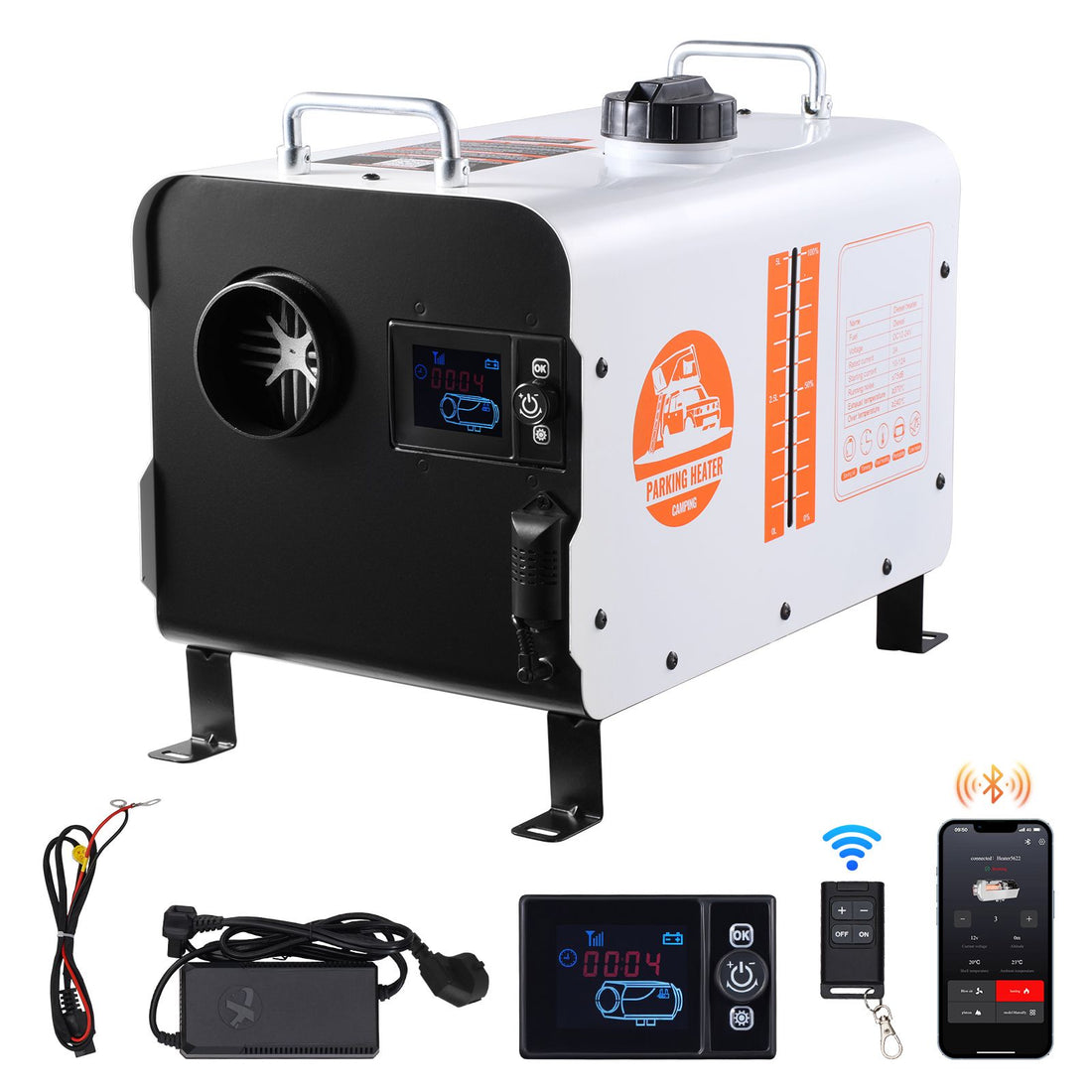 8KW Diesel Heater, 12V/24V All in One Diesel Air Heater, with Bluetooth APP Control, Remote Control and Display Screen, CO Alarm, Fast Heating Portable Diesel Heater for Vehicles and Outdoors
