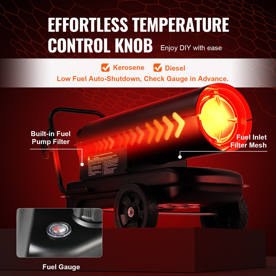 Portable Kerosene Forced Air Heater 70000 BTU Indoor Outdoor Use 5gal Tank
