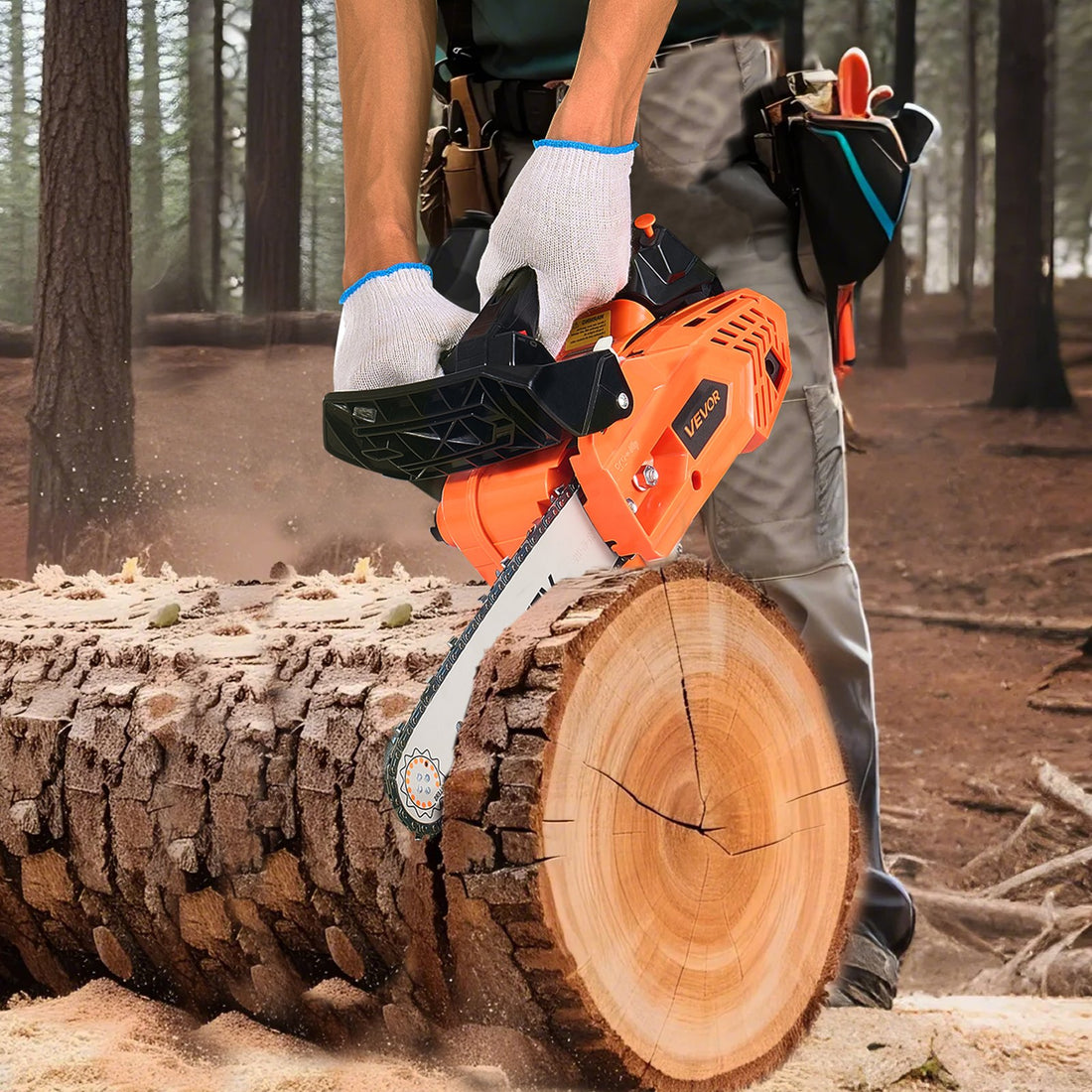 25 cc Gas Chainsaw, 305 mm Gas Powered Chainsaw, 0.75 kW Power Chain Saw with Non-Slip Handle, Gas-Powered Chainsaws with Dual Fuel Tanks, For Wood Cutting, Tree Trimming, and Land Clearing