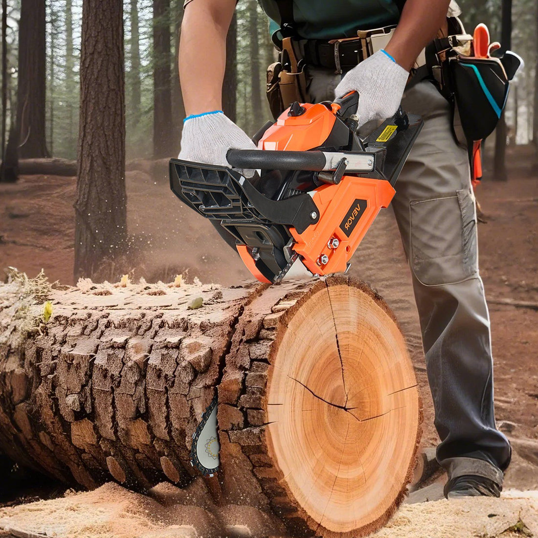 40 cc Gas Chainsaw, 355 mm Gas Powered Chainsaw, 1.3 kW Power Chain Saw with Non-Slip Handle, Gas-Powered Chainsaws with Dual Fuel Tanks, For Wood Cutting, Tree Trimming, and Land Clearing