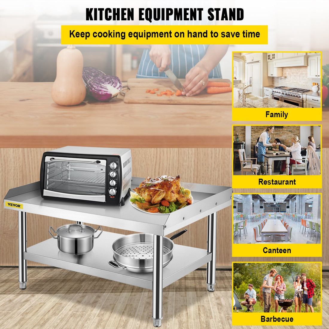 VEVOR Stainless Steel Equipment Grill Stand, 122 x 76 x 61cm Stainless Table